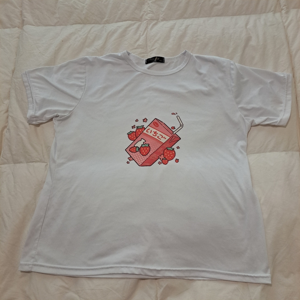 CDJLFH Women's Soft Strawberry Milk Ichigo White Kawaii T Shirt Size XXL